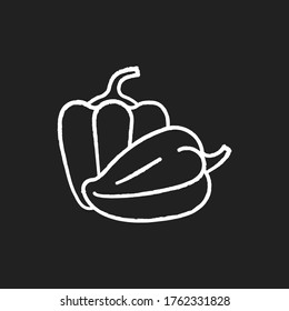 Capsicums chalk white icon on black background. Bulgarian pepper to cook healthy food. Raw fresh vegetable to prepare recipe. Paprika from farmer market. Isolated vector chalkboard illustration