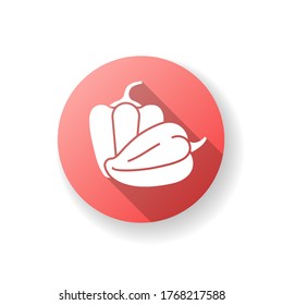Capsicums red flat design long shadow glyph icon. Bulgarian pepper to cook healthy food. Raw fresh vegetable to prepare recipe. Whole veggie. Vegan salad ingredient. Silhouette RGB color illustration