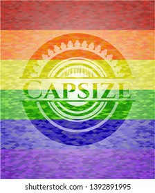 Capsize emblem on mosaic background with the colors of the LGBT flag
