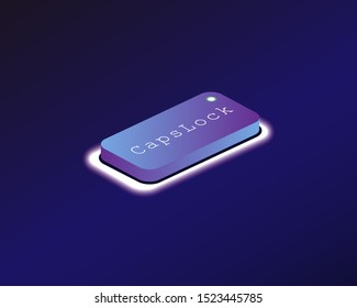 CapsLock. Covered with a neon backlit keyboard button. Software development concept. Vector illustration.