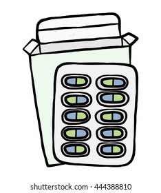 capsule blister package / cartoon vector and illustration, hand drawn style, isolated on white background.