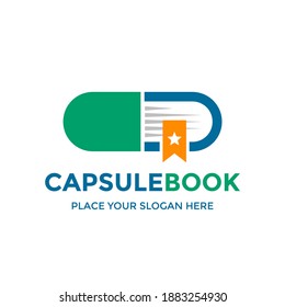 Capsule Book Vector Logo Template. This Design Use Medical And Education Symbol. Suitable For Healthy.