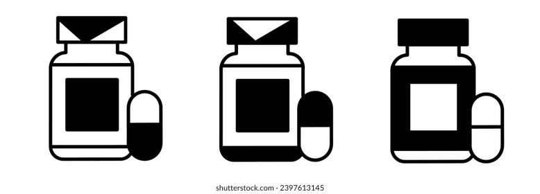 Ilustración del frasco de la cápsula. Juego de vectores de icono de botella de la cápsula. Diseño para negocios. Vector de material.