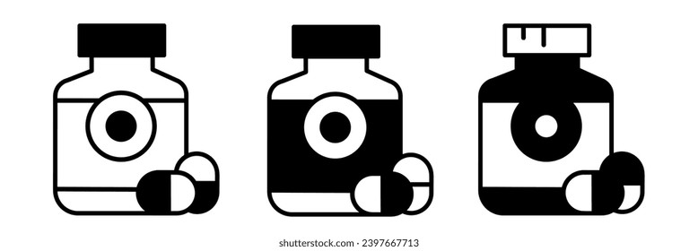 Ilustración del frasco de la cápsula. Juego de vectores de icono de botella de la cápsula. Diseño para negocios. Vector de material.