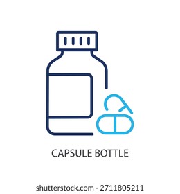 Iconos de línea delgada de botella de cápsula. Ilustración vectorial original.