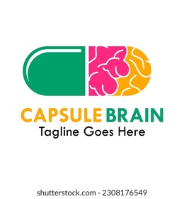 Ilustración del logotipo del diseño del cerebro de la cápsula