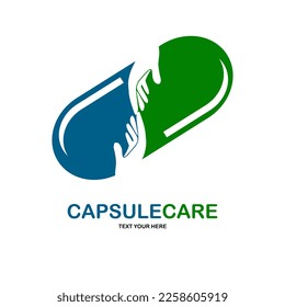 Diseño del logotipo vectorial de cuidado de la cápsula. Adecuado para negocios, salud y símbolo de mano
