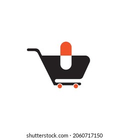 Capsule cart vector logo design. Medicine shopping and delivery concept.