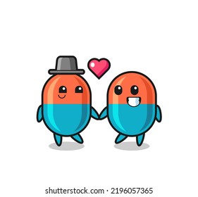 Capsule Cartoon Character Couple With Fall In Love Gesture , Cute Style Design For T Shirt, Sticker, Logo Element