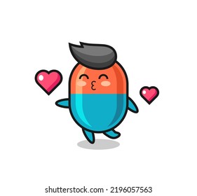 capsule character cartoon with kissing gesture , cute style design for t shirt, sticker, logo element