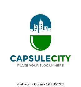 capsule city vector logo template illustration. This logo suitable for medicine