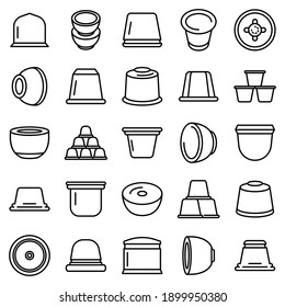 Capsule coffee icons set. Outline set of capsule coffee vector icons for web design isolated on white background