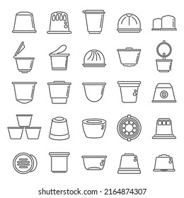 Capsule coffee icons set outline vector. Aroma pod. Strong coffee