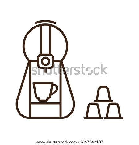 Capsule coffee maker with capsules line icon, editable stroke, isolated on transparent background. Minimal outline style perfect for café, barista, espresso, kitchen appliances, Airbnb, modern design