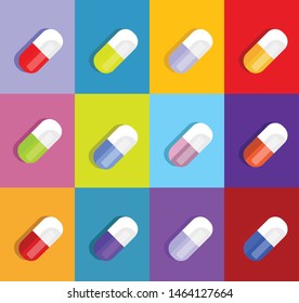 Capsule color vector design isolated on purple background