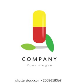 Logotipo de diseño de la cápsula con hoja verde