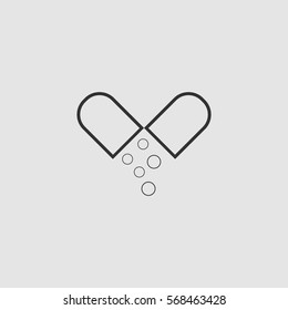 Capsule drug icon flat. Black pictogram on grey background. Vector illustration symbol