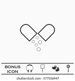 Capsule drug icon flat. Black pictogram on white background. Vector illustration symbol and bonus button