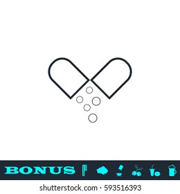 Capsule drug icon flat. Black pictogram on white background. Vector illustration symbol and bonus button
