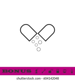 Capsule drug icon flat. Black pictogram on white background. Vector illustration symbol and bonus button