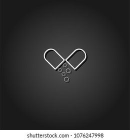 Capsule drug icon flat. Simple White pictogram on black background with shadow. Vector illustration symbol