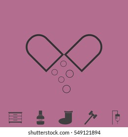 Capsule drug icon flat. Simple vector grey pictogram and bonus symbol