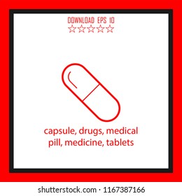 capsule, drugs, medical pill, medicine, tablets vector icon