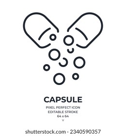 Capsule editable stroke outline icon isolated on white background flat vector illustration. Pixel perfect. 64 x 64.