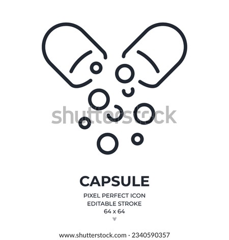 Capsule editable stroke outline icon isolated on white background flat vector illustration. Pixel perfect. 64 x 64.