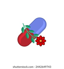 Capsule with a flower. Natural food supplements, medicines and ingredients. Vector illustration.
