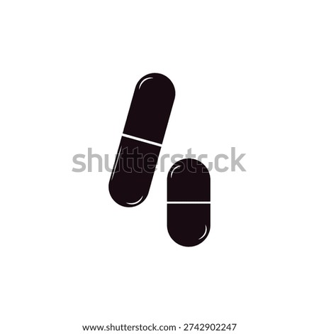 Capsule glyph Pill icons set. Medicine drugs pills capsule black icon vector illustration Medicament and pharmaceutical symbols. Medical capsule pictogram isolated on white background