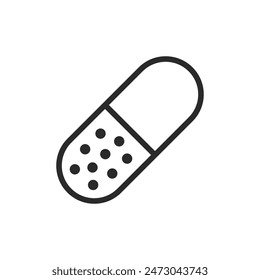 Capsule with granules, linear style icon. capsule containing granules or beads. Editable stroke width.