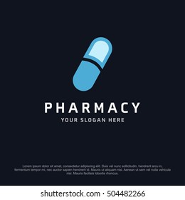 Capsule health logo, abstract vector logo design template icon of company identity symbol concept for therapy service, pharmacy, hospital, medical clinic or any natural health care business