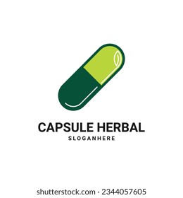Diseño creativo del logo de la hoja de hierbas de la cápsula