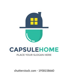 capsule home vector logo template illustration.This logo suitable for medicine and home