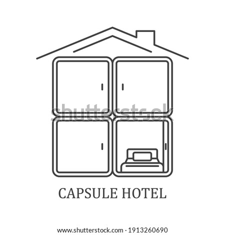 Capsule hotel icon. Image of a hotel with individual small rooms for one bed. Modern hostel. Isolated vector image on white background.