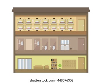 capsule hotel interior vector