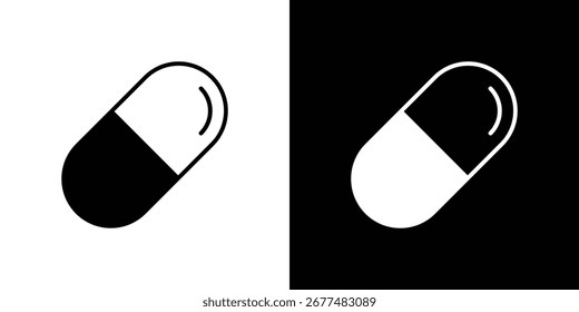 Capsule icon collection. Black and white filled vector illustration.