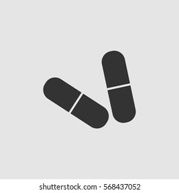 Capsule icon flat. Black pictogram on grey background. Vector illustration symbol