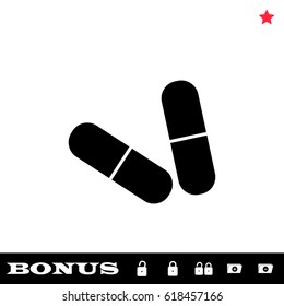 Capsule icon flat. Black pictogram on white background. Vector illustration symbol and bonus button open and closed lock, folder, star