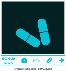 Capsule icon flat. Blue pictogram on dark background. Vector illustration symbol and bonus icons
