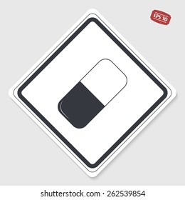 Capsule icon. Flat design style. Made vector illustration. Emblem or label with shadow.