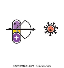 capsule icon illustration against virus. vector card.