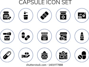 capsule icon set. 15 filled capsule icons.  Simple modern icons about  - Pills, Powder, Bandage, Medicine, d, Pill, Pharmacy