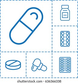 Capsule icon. set of 6 capsule outline icons such as pill