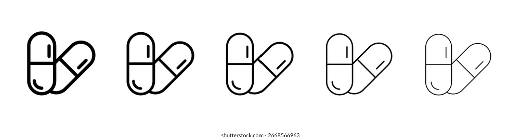 Concepto de símbolo de ícono de cápsula para Diseño web. ícono de Vector de línea simple. ilustración de logotipo.