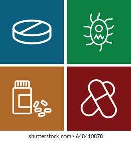 Capsule icons set. set of 4 capsule outline icons such as pill, medicine
