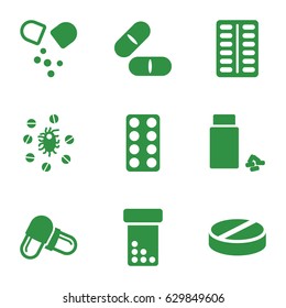 Capsule icons set. set of 9 capsule filled icons such as pill, medicine, virus and pills