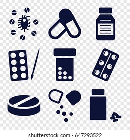 Capsule icons set. set of 9 capsule filled icons such as paints, pill, medicine, medical pills, virus and pills