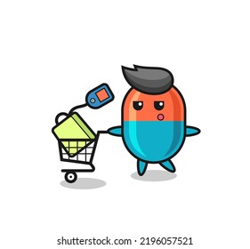 capsule illustration cartoon with a shopping cart , cute style design for t shirt, sticker, logo element
